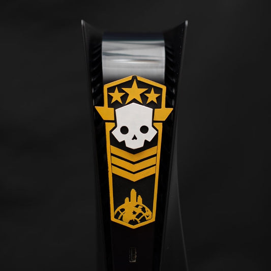 Helldivers 2 style democratic fridge magnet badge logo.